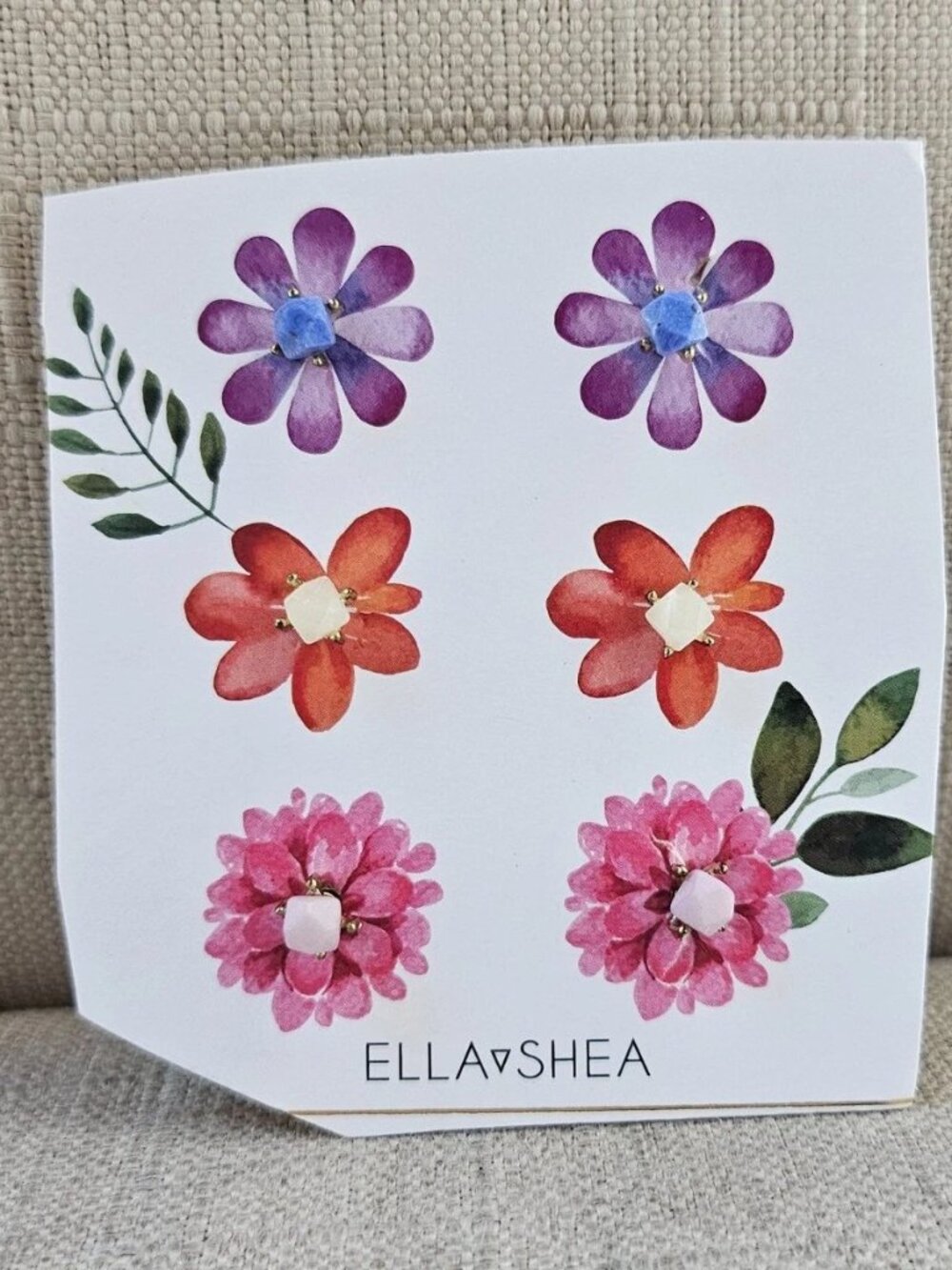 Ella Shea Earrings Stud set of 3 Earrings Gold Tone Multi Color Faux Stone NWT
